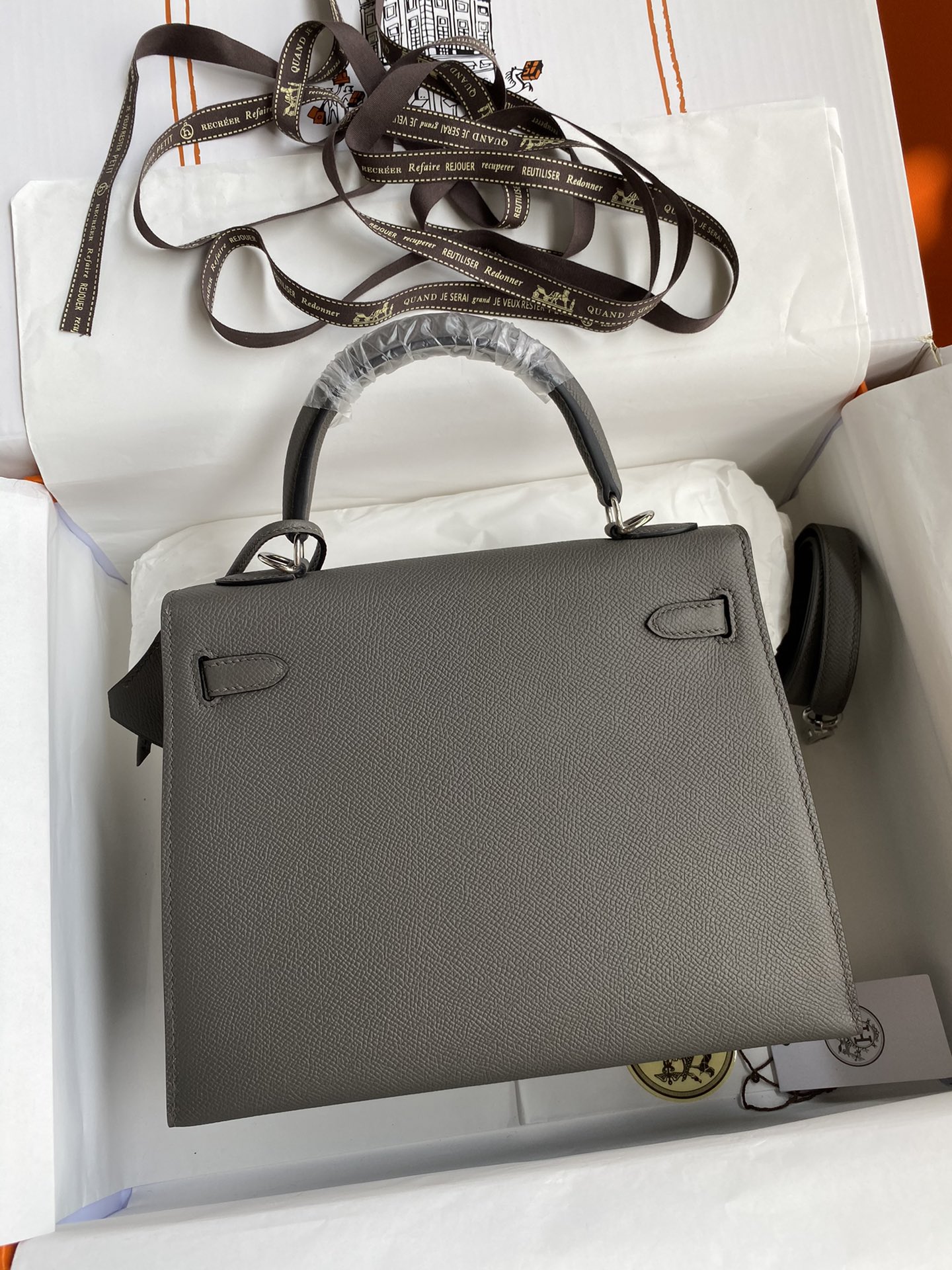 Hermes Kelly 28cm Handbag Shoulder Bag in Dark Grey Epsom Leather